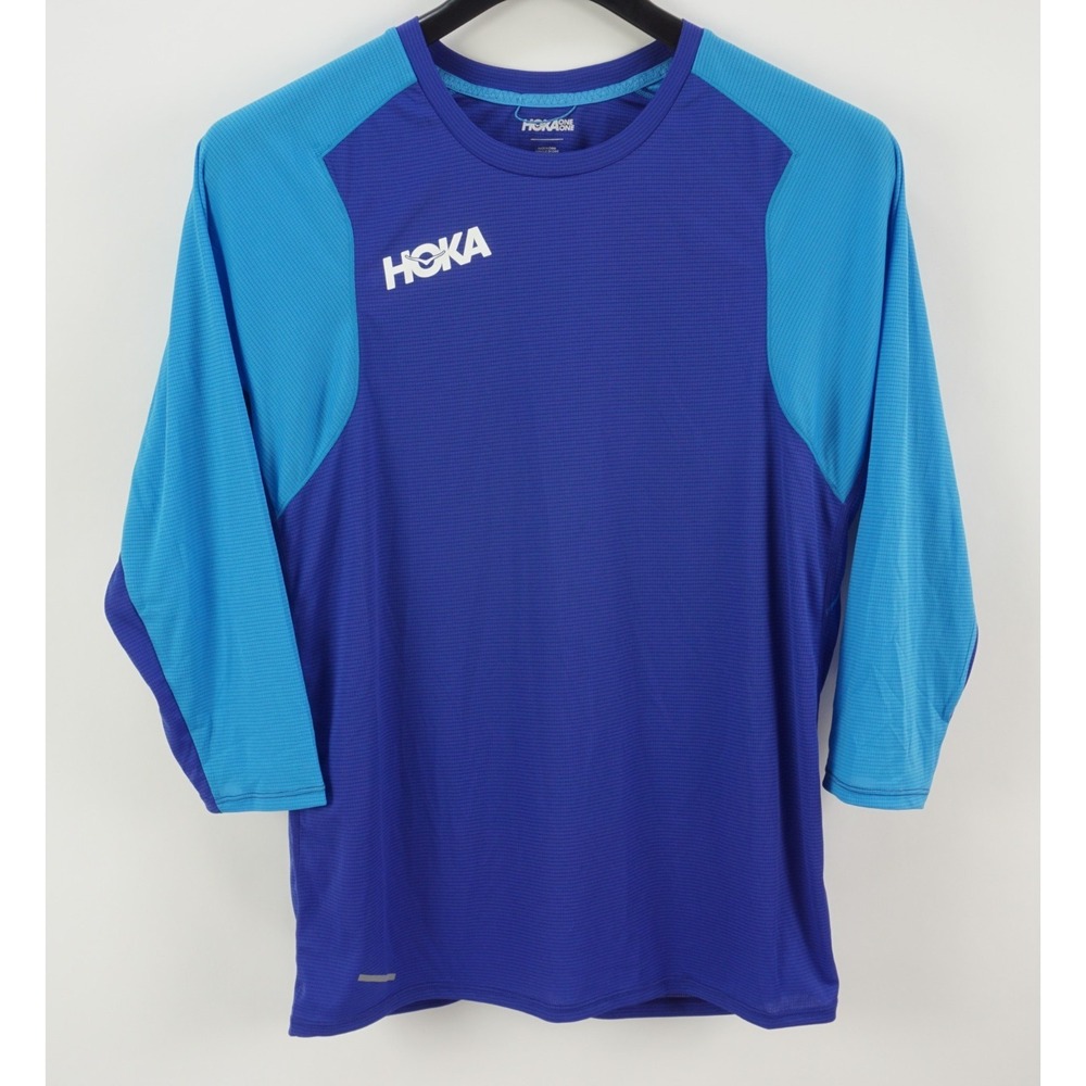 Hoka One One Mens Medium 3/4 Sleeve Blue Colorblock Thermal Crew Running T-Shirt